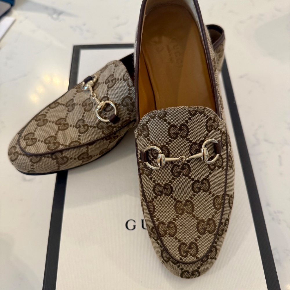 Gucci Jordaan GG Supreme Canvas Loafers